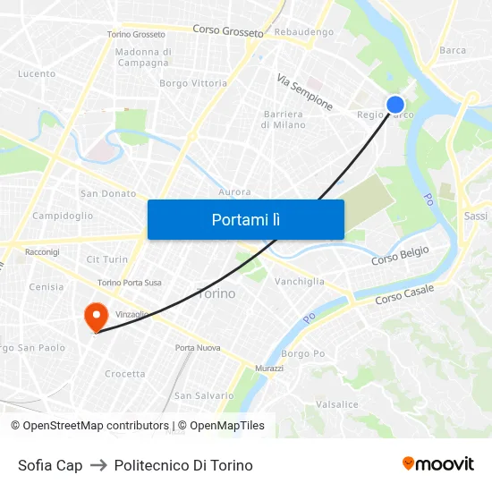 Sofia Cap to Politecnico Di Torino map