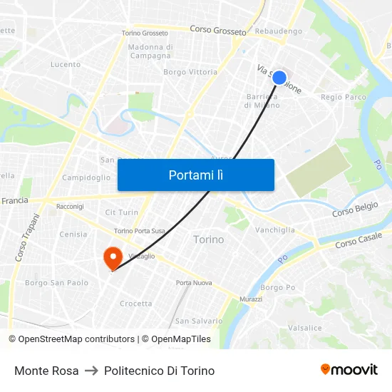 Monte Rosa to Politecnico Di Torino map