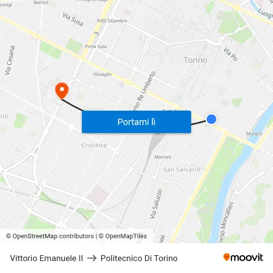 Vittorio Emanuele II to Politecnico Di Torino map