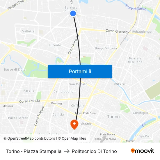 Torino - Piazza Stampalia to Politecnico Di Torino map