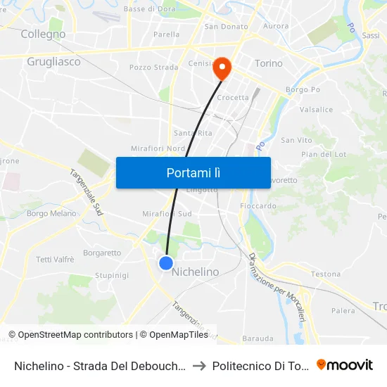 Nichelino - Strada Del Debouche'  1-5 to Politecnico Di Torino map