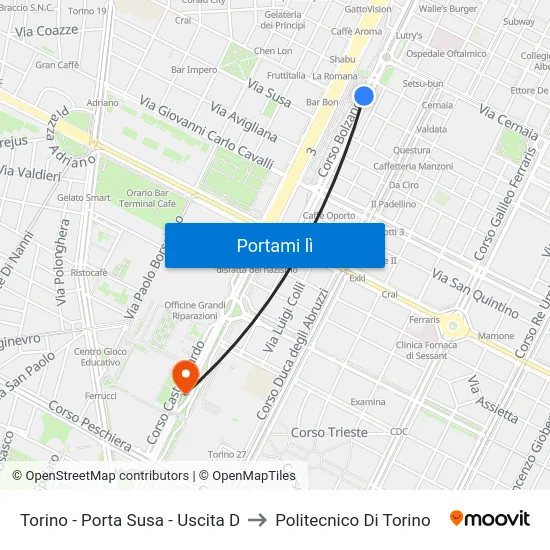 Torino - Porta Susa - Uscita D to Politecnico Di Torino map