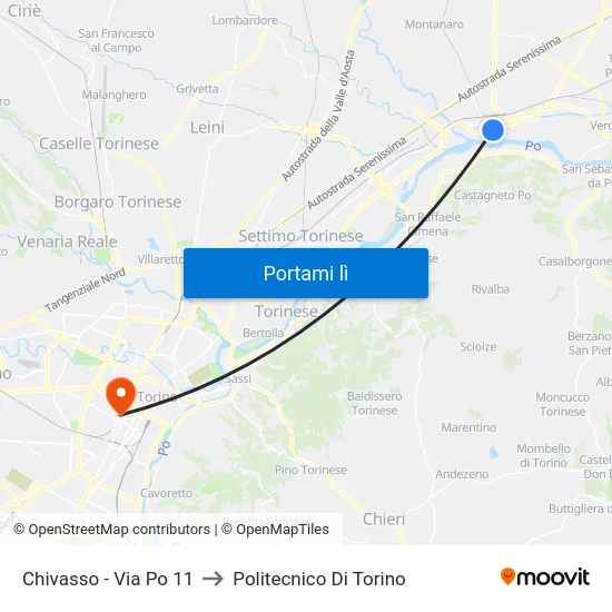 Chivasso - Via Po  11 to Politecnico Di Torino map