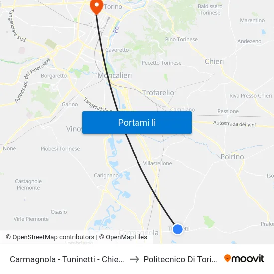 Carmagnola - Tuninetti - Chiesa to Politecnico Di Torino map