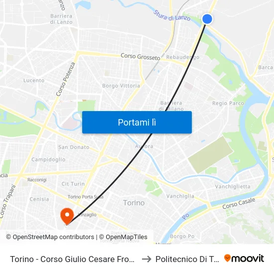 Torino - Corso Giulio Cesare Fronte Iveco to Politecnico Di Torino map