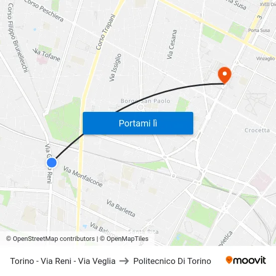 Torino - Via Reni - Via Veglia to Politecnico Di Torino map