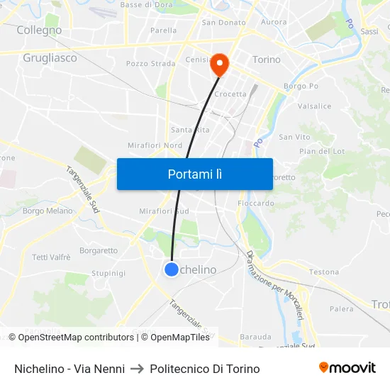 Nichelino - Via Nenni to Politecnico Di Torino map