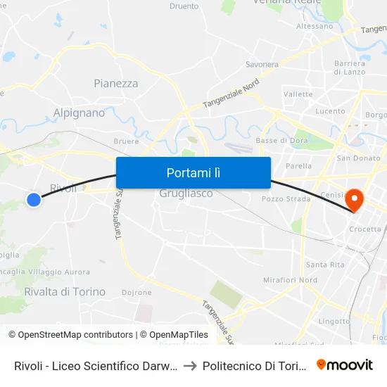 Rivoli - Liceo Scientifico Darwin to Politecnico Di Torino map