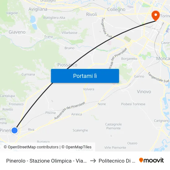 Pinerolo - Stazione Olimpica - Via XXV Aprile to Politecnico Di Torino map