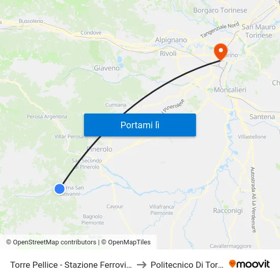 Torre Pellice - Stazione Ferroviaria to Politecnico Di Torino map