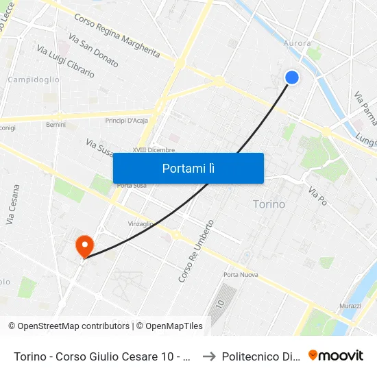 Torino - Corso Giulio Cesare 10 - Porta Palazzo to Politecnico Di Torino map