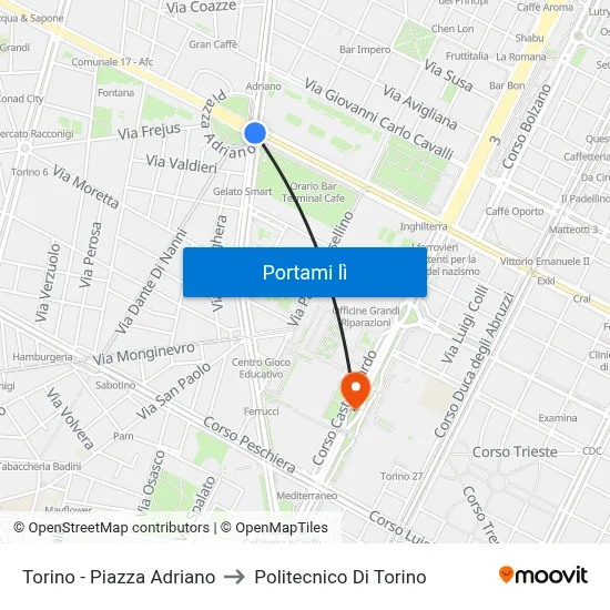 Torino - Piazza Adriano to Politecnico Di Torino map
