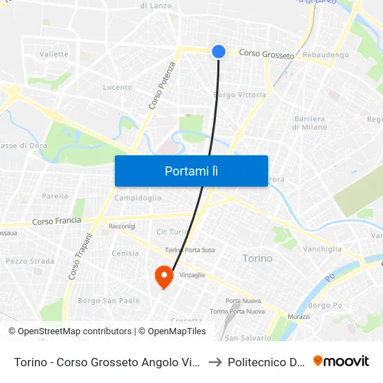 Torino - Corso Grosseto Angolo Via Casteldelfino to Politecnico Di Torino map