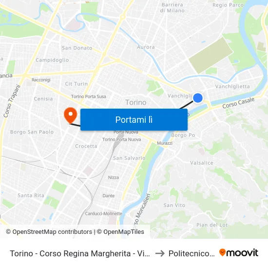 Torino - Corso Regina Margherita - Via Fontanesi - Via Napione to Politecnico Di Torino map