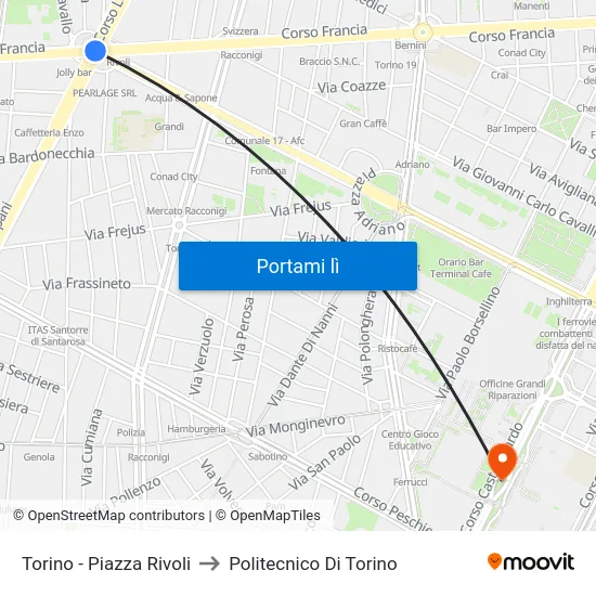 Torino - Piazza Rivoli to Politecnico Di Torino map