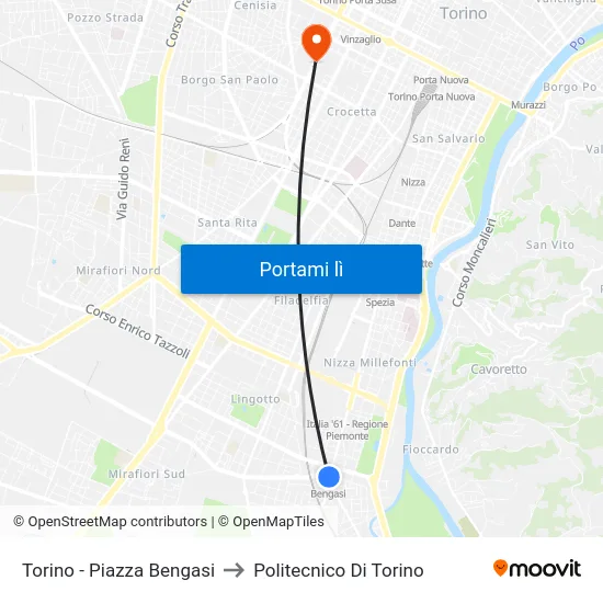 Torino - Piazza Bengasi to Politecnico Di Torino map