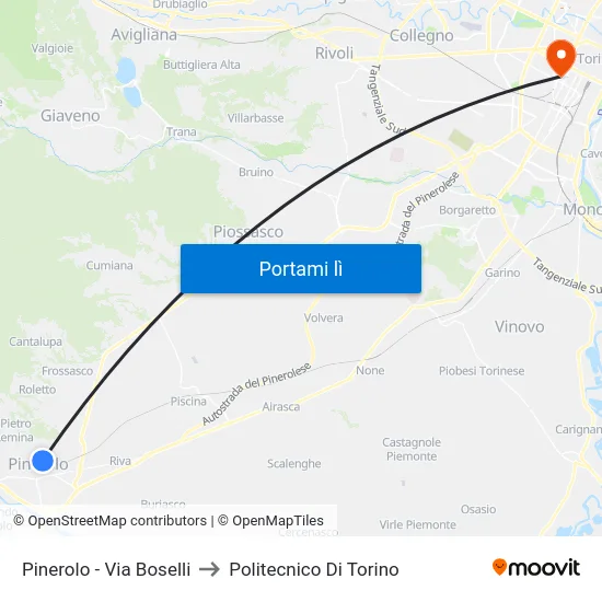 Pinerolo - Via Boselli to Politecnico Di Torino map