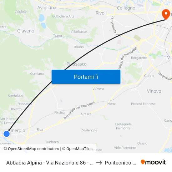 Abbadia Alpina - Via Nazionale  86 - Cinema Hollywood to Politecnico Di Torino map