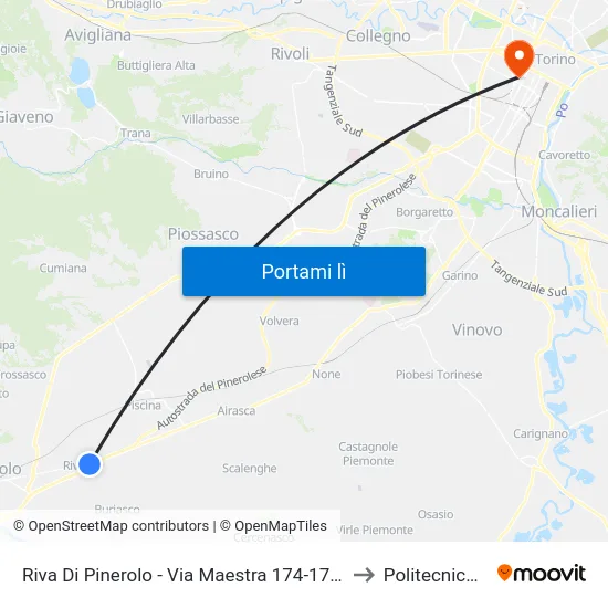 Riva Di Pinerolo - Via Maestra 174-176 - Angolo Via Sant'Isidoro to Politecnico Di Torino map