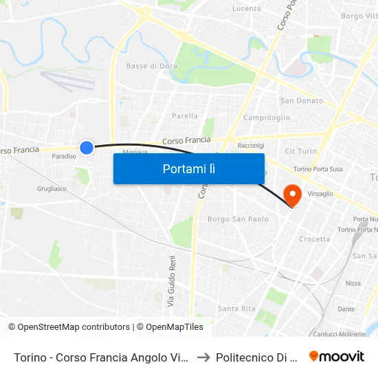 Torino - Corso Francia Angolo Via Pasteur to Politecnico Di Torino map