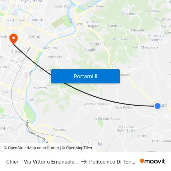 Chieri - Via Vittorio Emanuele II to Politecnico Di Torino map