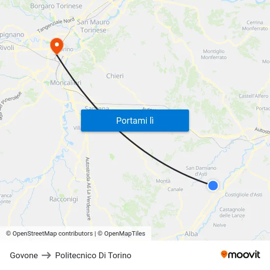 Govone to Politecnico Di Torino map