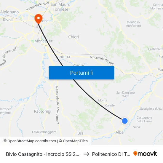 Bivio Castagnito - Incrocio SS 231 - SP 3 to Politecnico Di Torino map