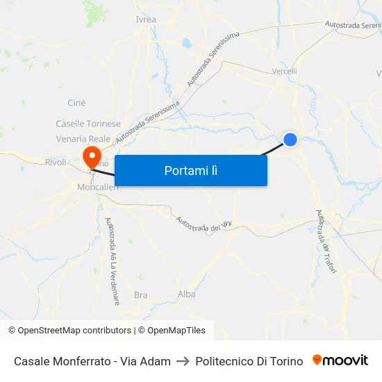 Casale Monferrato - Via Adam to Politecnico Di Torino map