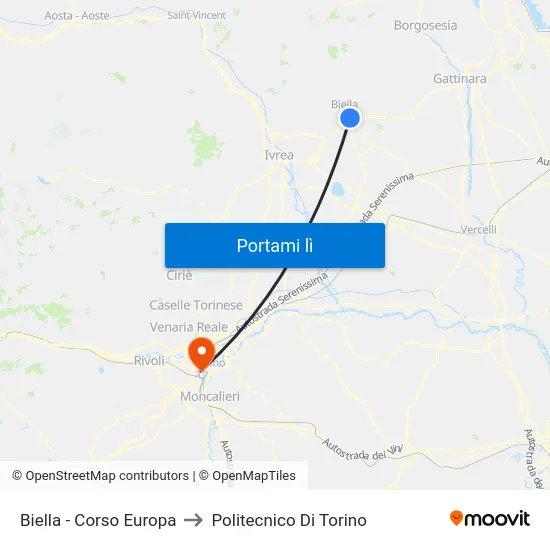 Biella - Corso Europa to Politecnico Di Torino map