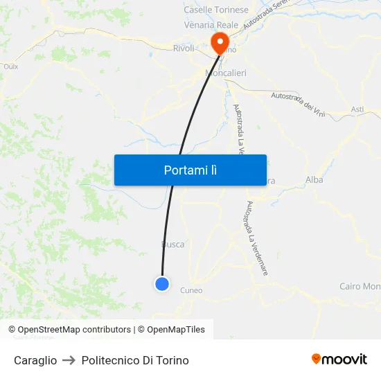 Caraglio to Politecnico Di Torino map
