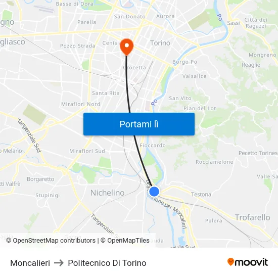 Moncalieri to Politecnico Di Torino map