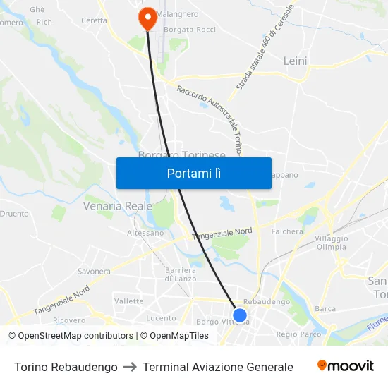 Torino Rebaudengo to Terminal Aviazione Generale map