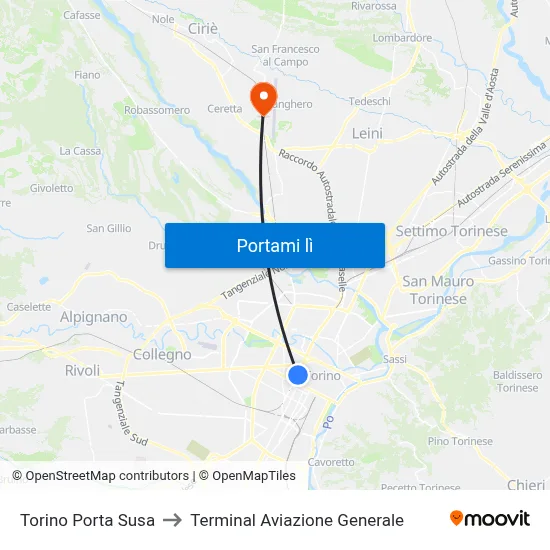 Torino Porta Susa to Terminal Aviazione Generale map