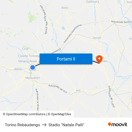 Torino Rebaudengo to Stadio "Natale Palli" map