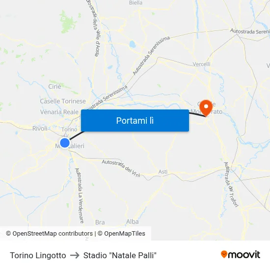 Torino Lingotto to Stadio "Natale Palli" map