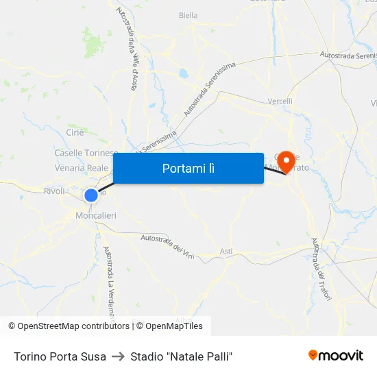 Torino Porta Susa to Stadio "Natale Palli" map