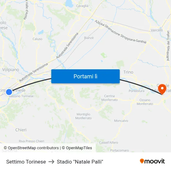 Settimo Torinese to Stadio "Natale Palli" map