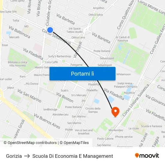 Gorizia to Scuola Di Economia E Management map