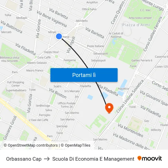Orbassano Cap to Scuola Di Economia E Management map