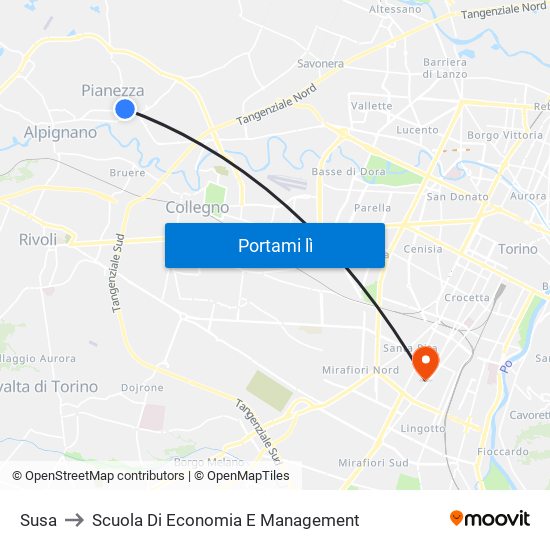 Susa to Scuola Di Economia E Management map