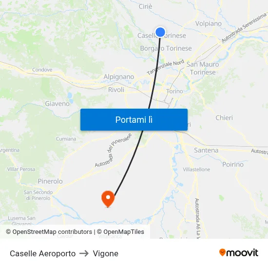 Caselle Aeroporto to Vigone map