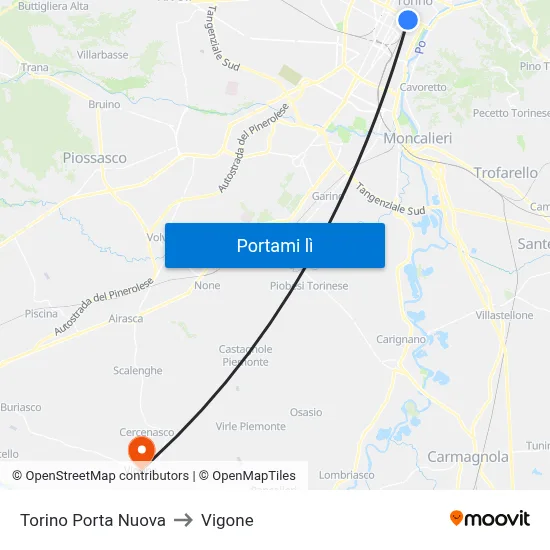 Torino Porta Nuova to Vigone map