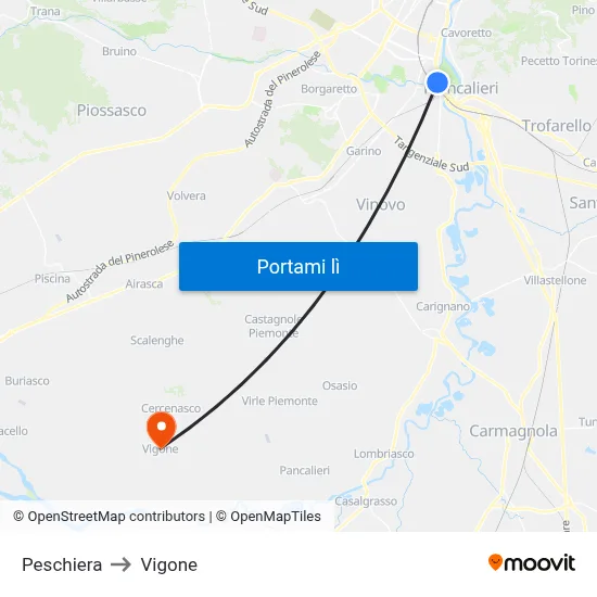Peschiera to Vigone map