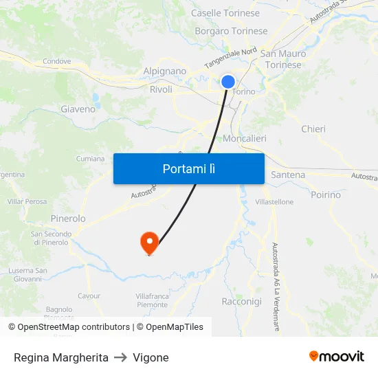 Regina Margherita to Vigone map