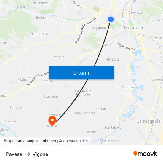 Pavese to Vigone map
