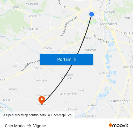 Caio Mario to Vigone map