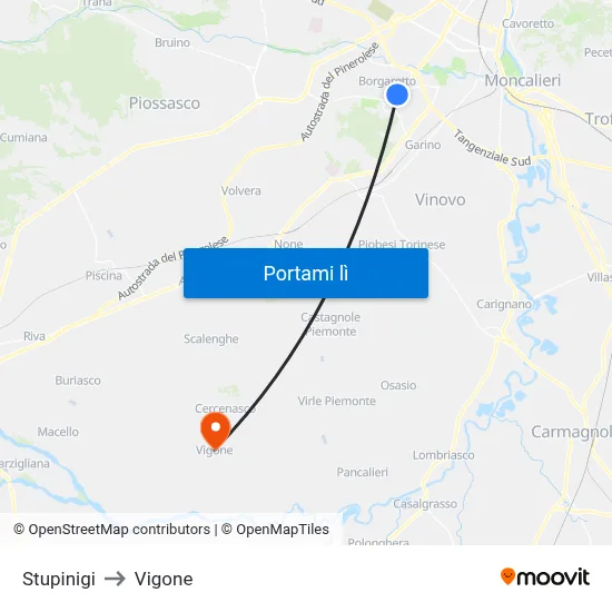 Stupinigi to Vigone map