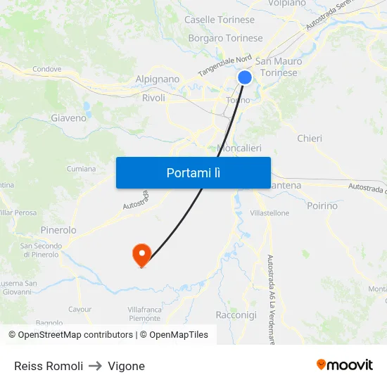 Reiss Romoli to Vigone map