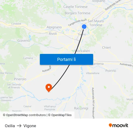 Oxilia to Vigone map