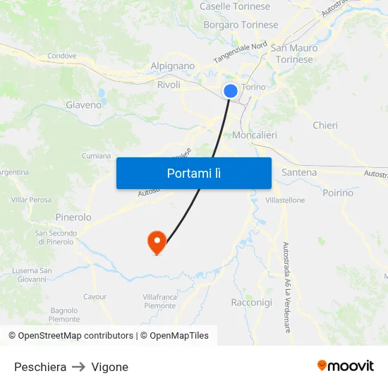 Peschiera to Vigone map